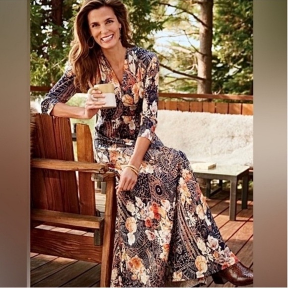 Soft Surroundings Size XL Adamaris Dress long 3/4 sleeve maxi v-neck - Picture 1 of 5